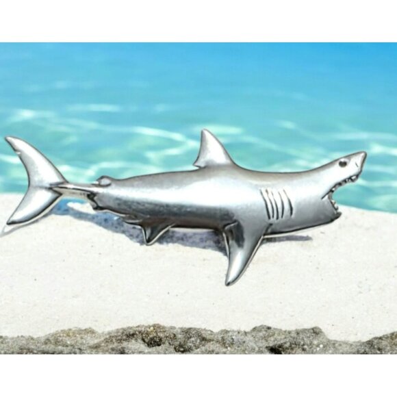 Vintage Sterling Silver Great White Shark Brooch Tie Pin Mako Jaws Sea Maritime - Picture 1 of 11